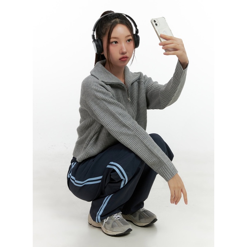 Two-Way Zip Knit Sweater CN412 Gray S/M