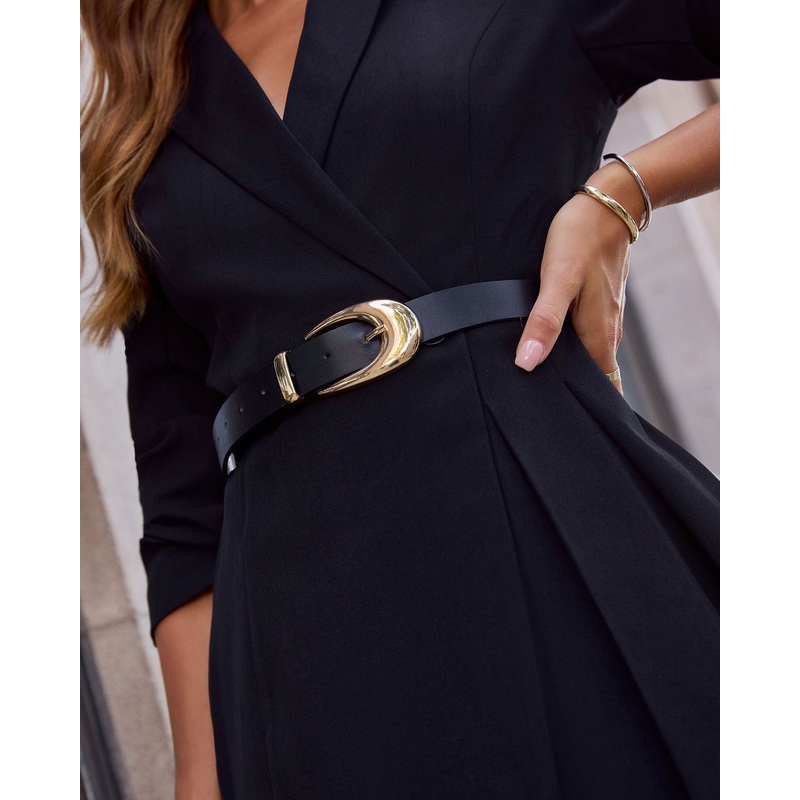 Devon Rounded Buckle Belt Black/Gold O/S