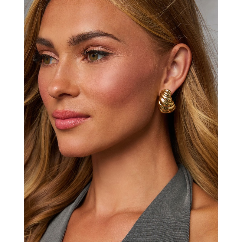 Everley Textured Stud Earrings Gold O/S