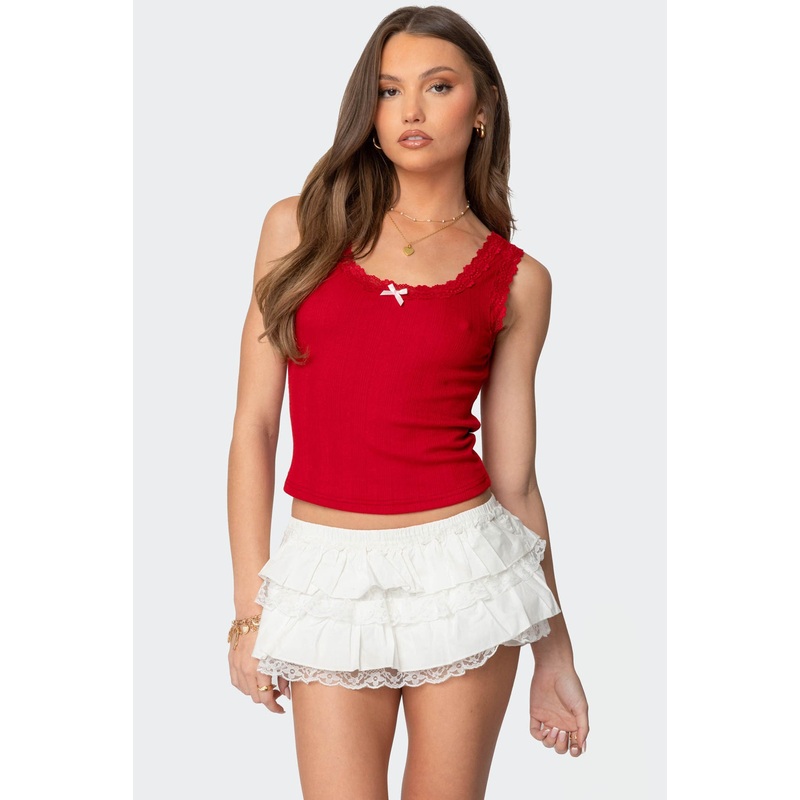 Hattie Pointelle Tank Top RED XS