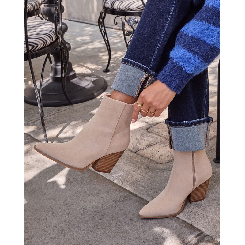 Rowyn Faux Suede Heeled Bootie Beige 6