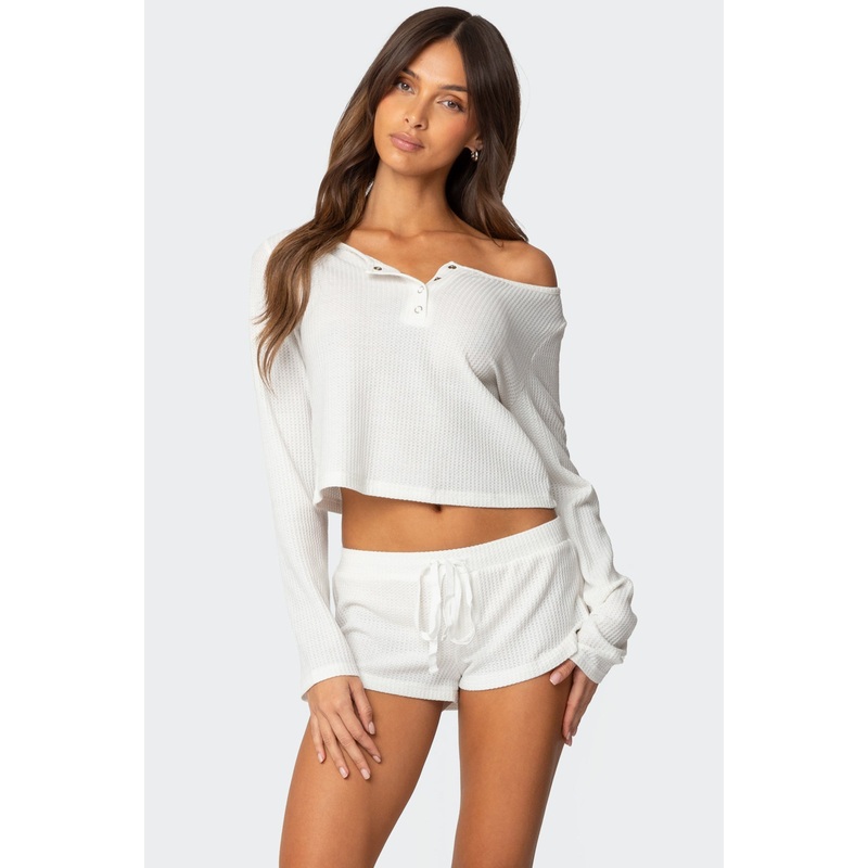 Teddy Cropped Waffle Top WHITE XS