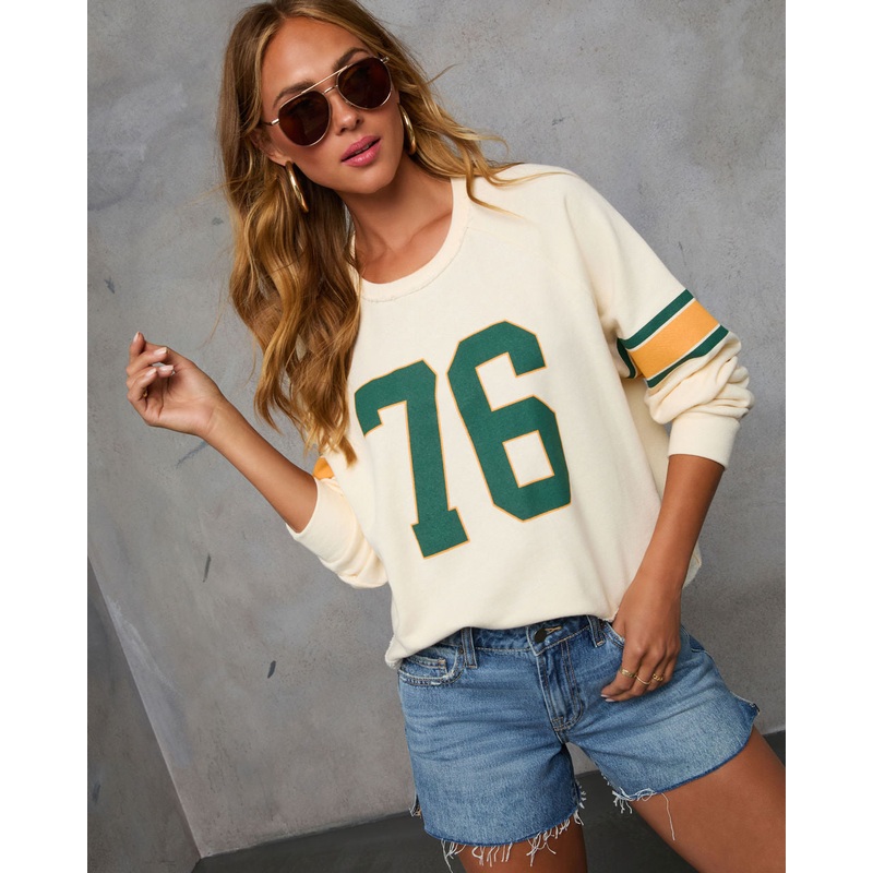 76 Jersey Long Sleeve Graphic Sweatshirt Cream/Green XS