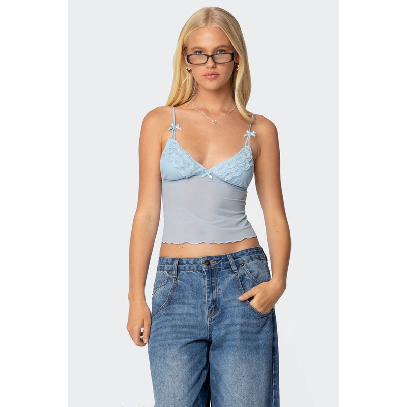 Berkley Sheer Mesh Lacey Top LIGHT BLUE XS