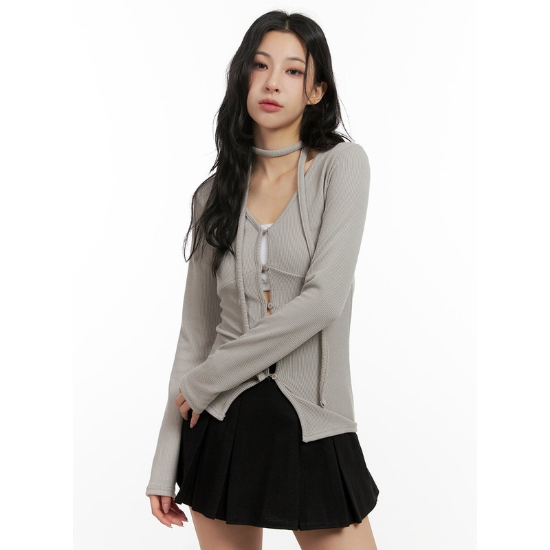 Buttoned V-Neck Slim-Fit Cardigan CN416 Gray S/M
