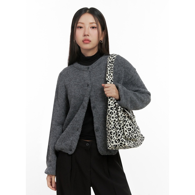 ComfyRound Neck Sweater Cardigan IN415 Dark gray S/M