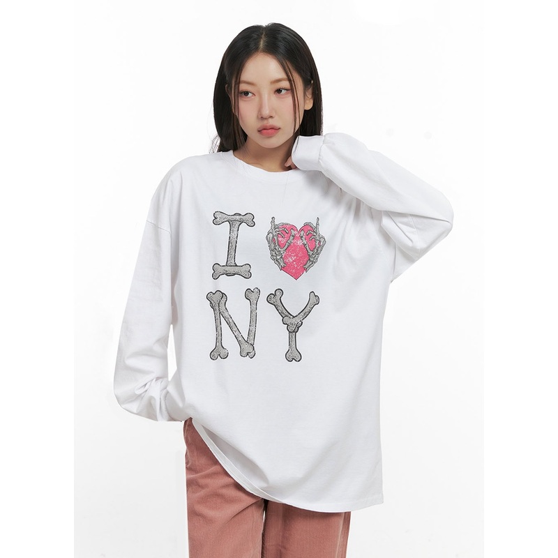 Cotton Graphic Oversize Cardigan IN415 White M/L