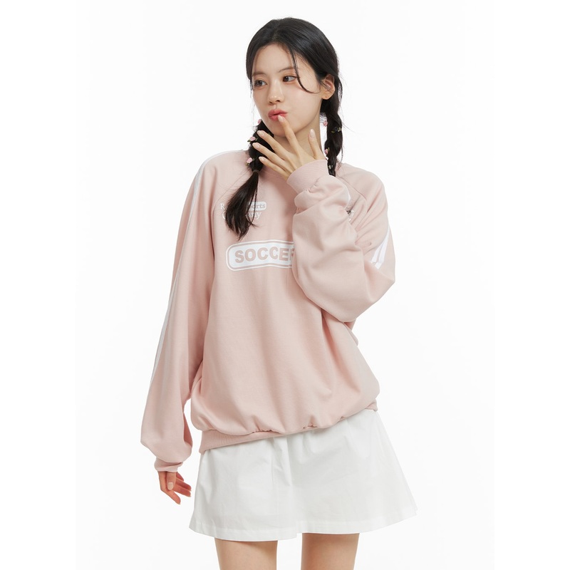 Cozy Graphic Crewneck Sweatshirt OM420 Pink S/M