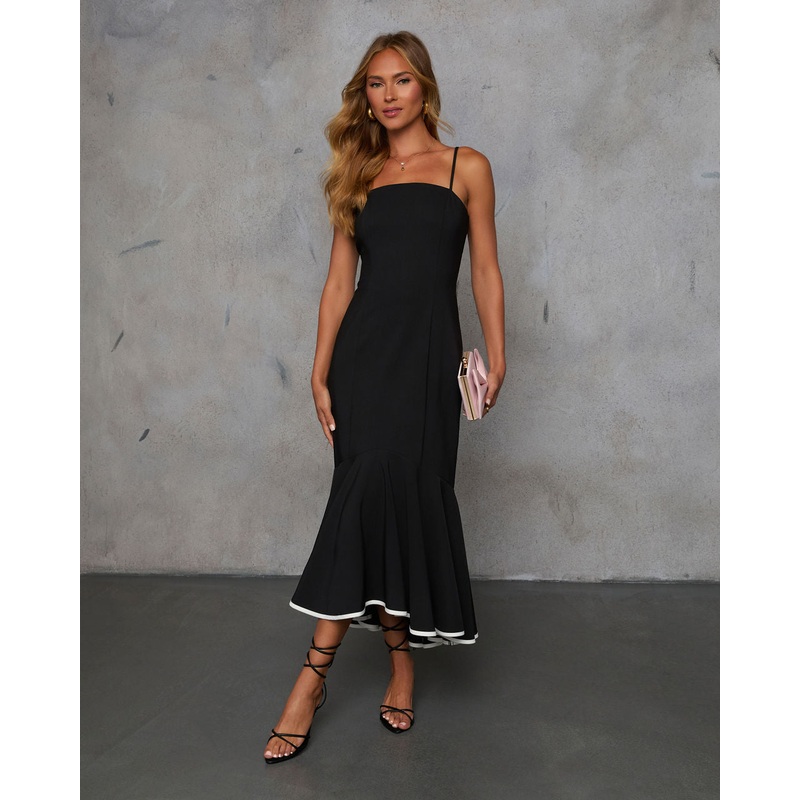 Find Me Here Fishtail Midi Dress Black XS