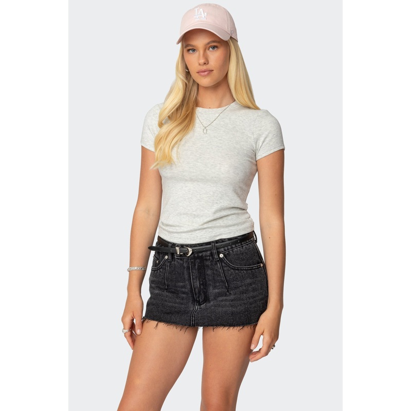 Daphney Ribbed T Shirt LIGHT GRAY XS