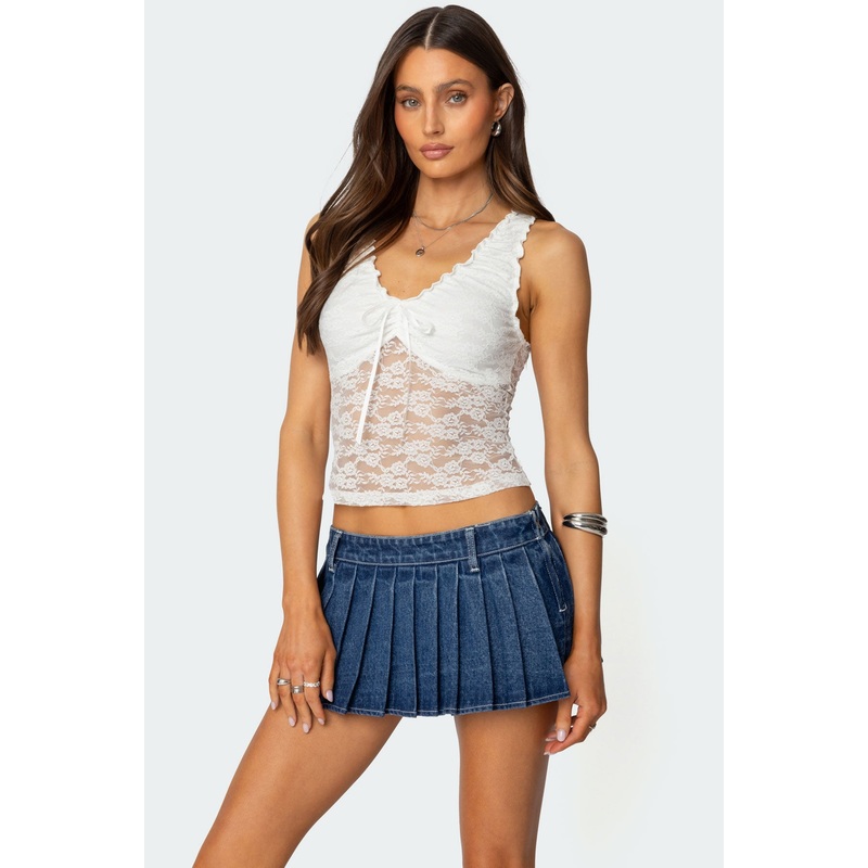 Eliya Sheer Lace Top WHITE XS