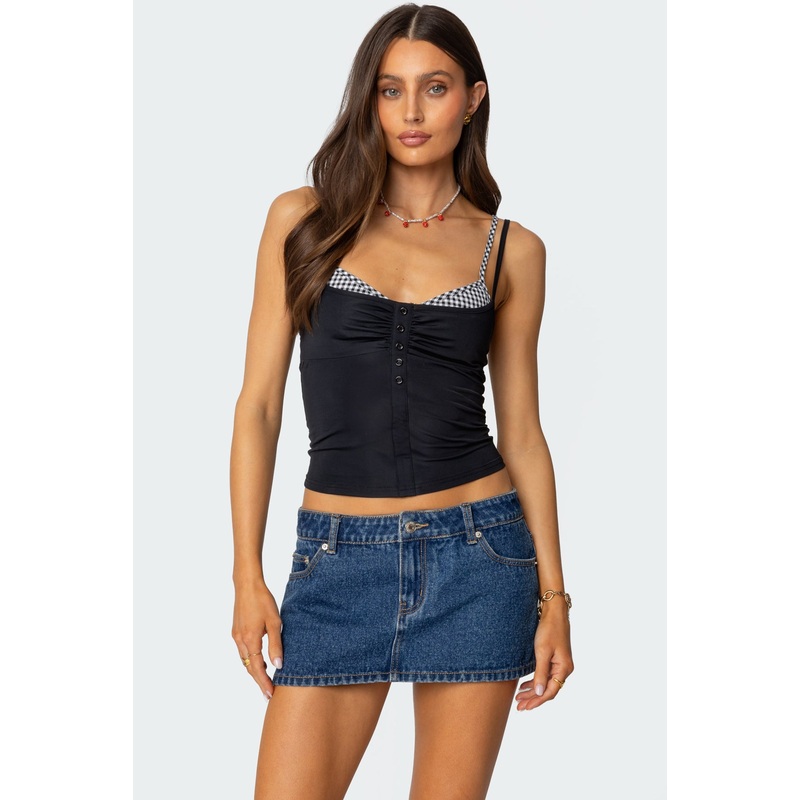 Gingham Layered Tank Top BLACK XS