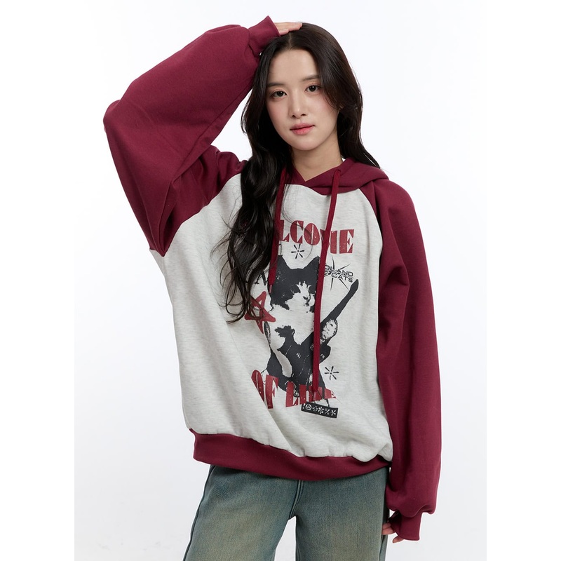 Graphic Hooded Sweatshirt ON418 Dark red M/L