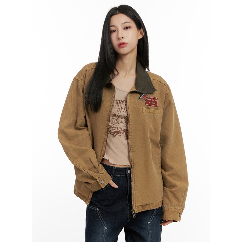 Patch Detail Collar Jacket CN416 Brown S/M