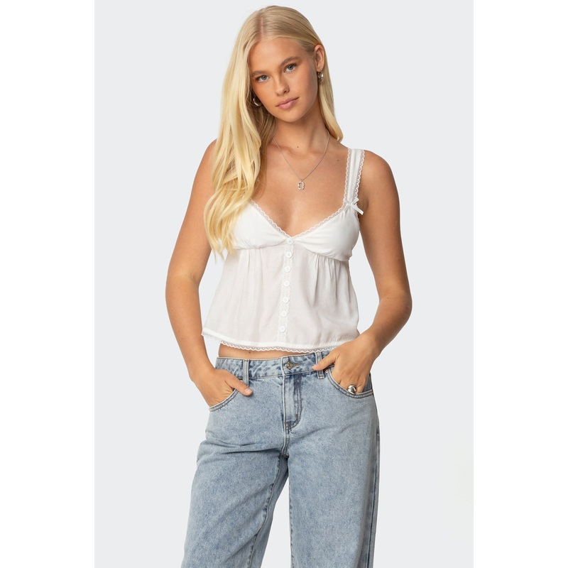 Andea Babydoll Tank Top WHITE XS