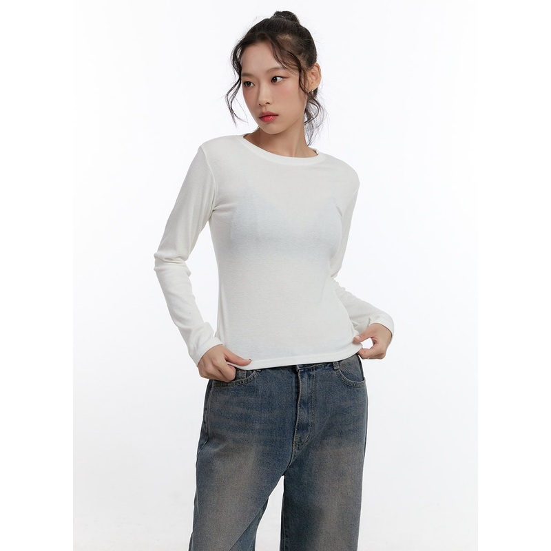 Basic Round Neck Long Sleeve CN420 White S/M