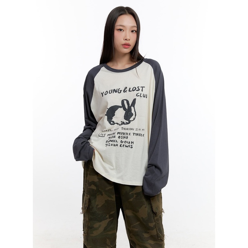 Loose Fit Cotton Raglan Long Sleeve Top  CN420 Dark gray M/L