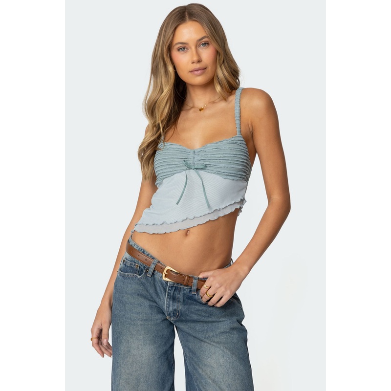 Ruffled Asymmetric Tank Top LIGHT BLUE XS