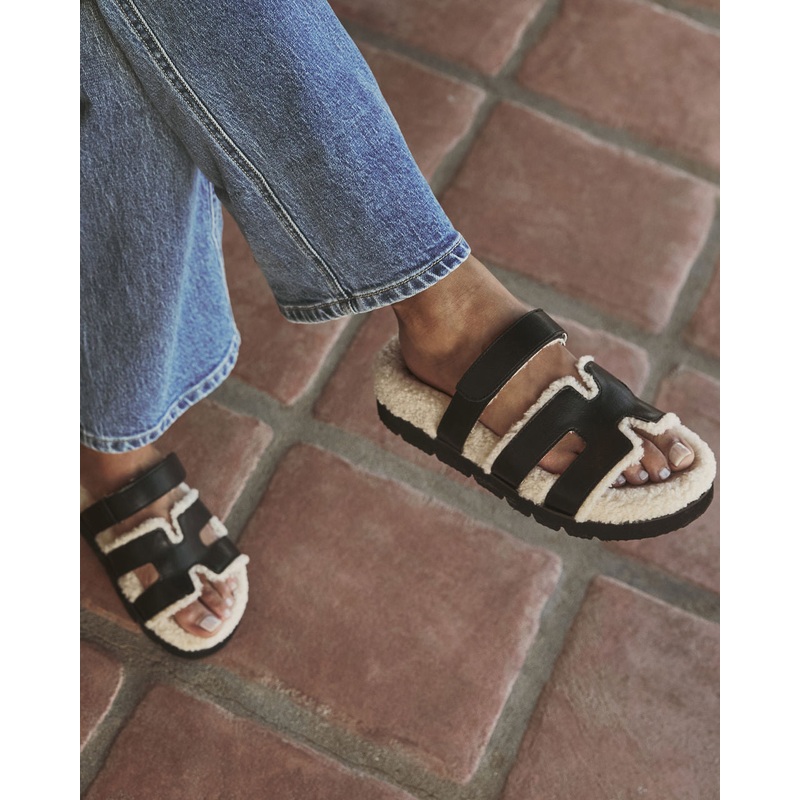 Adelene Sherpa Lined H-Strap Sandal Black 6