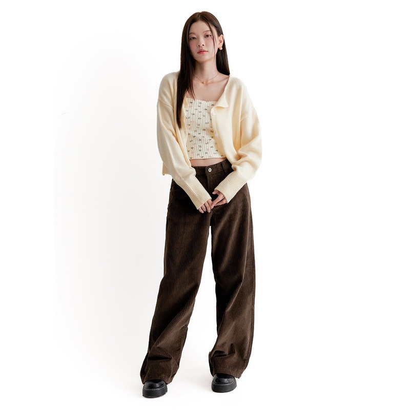 Corduroy Wide-Fit Trousers ON422 Brown S