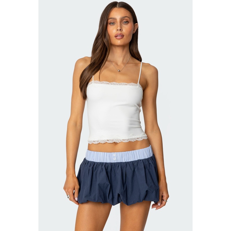 Cruella Lace Trim Tank Top WHITE XS