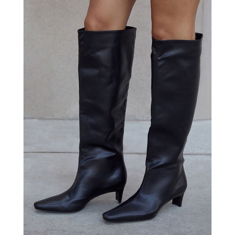 Divya Kitten Heel Knee High Boots Black 5