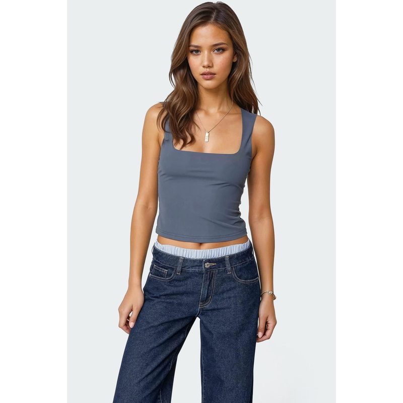 Essy Square Neck Top NAVY XS