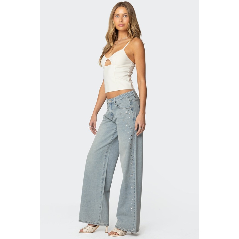 Everly Studded Low Rise Jeans BLUE XS