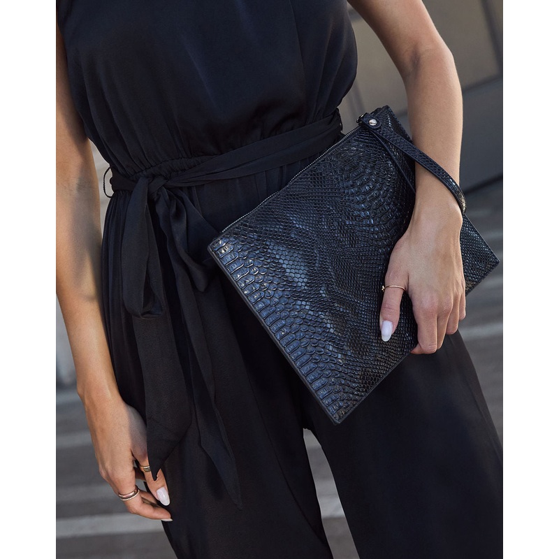 In My Skin Textured Zip Clutch Black O/S