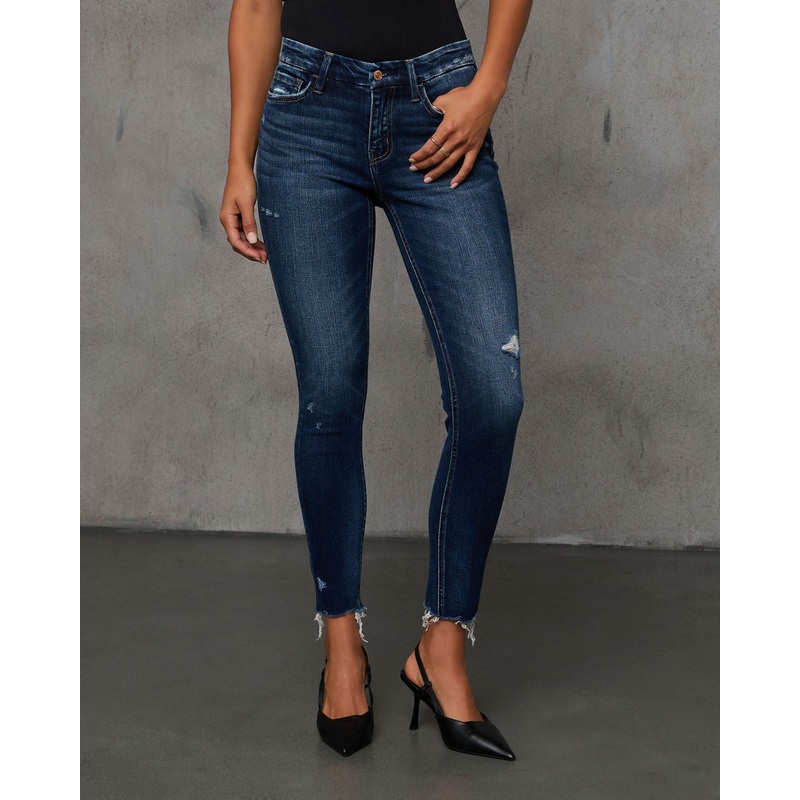 Jaylen Mid Rise Distressed Skinny Jeans Dark Wash 24