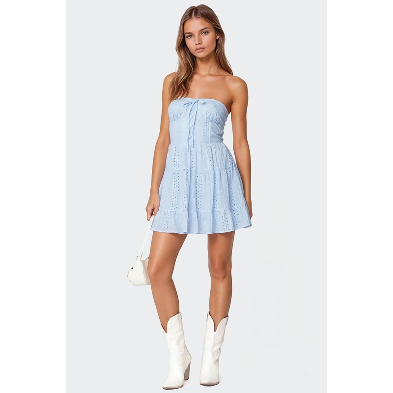 Liora Lacey Cotton Mini Dress LIGHT BLUE XS