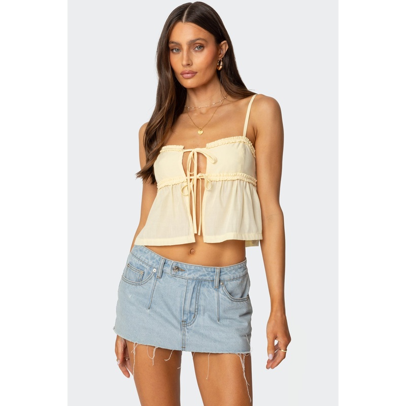 Loula Tie Front Tank Top YELLOW XS