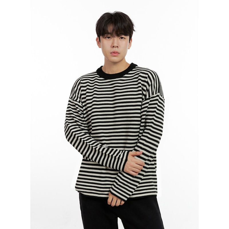 Men’s Acrylic Striped Long Sleeve Top IN422 Black M/L