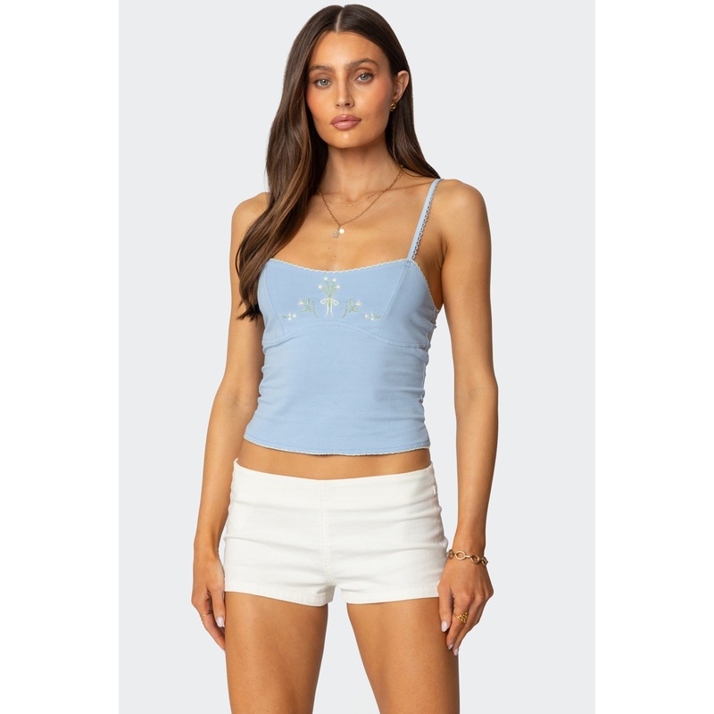 Prairie Embroidered Tank Top LIGHT BLUE XS