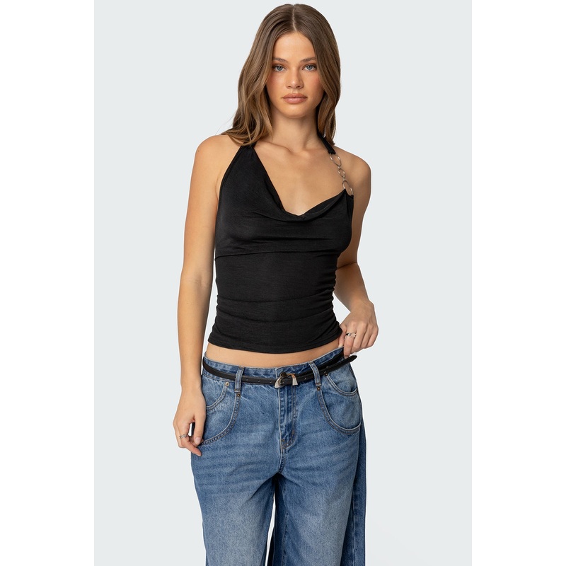 Rhia Cowl Neck Halter Top BLACK XS