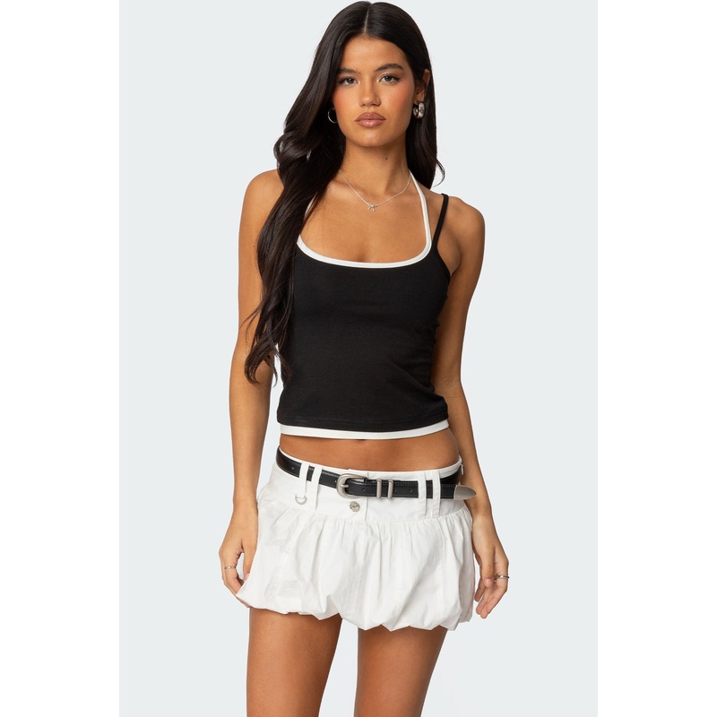 Roya Layered Halter Tank Top BLACK AND WHITE XS