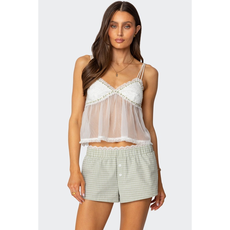 Sheer Lacey Babydoll Tank Top WHITE XS