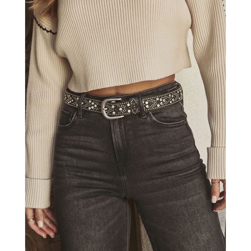Wild West Studded Leather Belt Black O/S