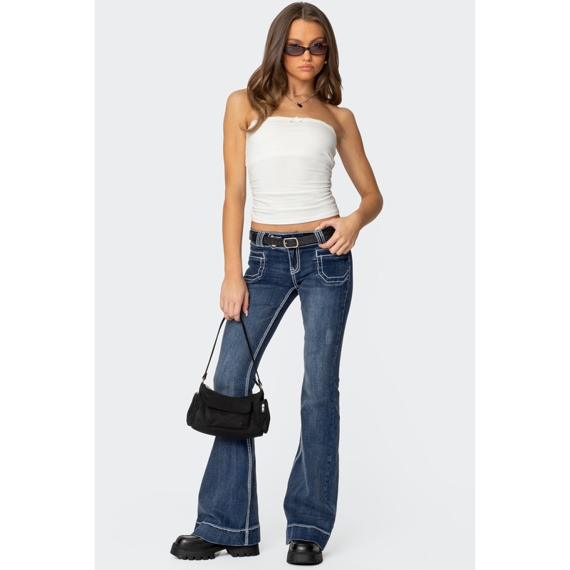 Amarelle Lacey Gathered Tube Top WHITE XS