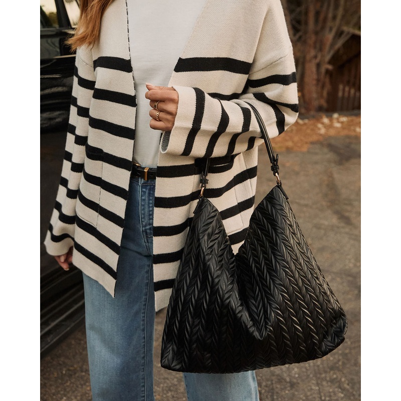 Fiona Woven Slouchy Tote Black O/S