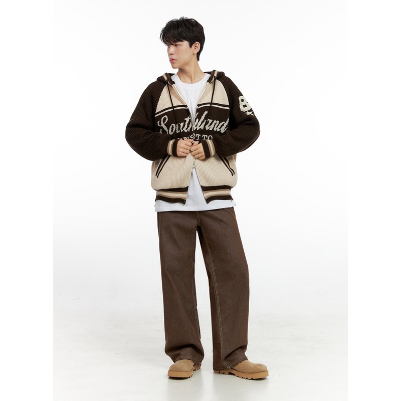 Men’s Classic Denim Wide Leg Jeans (Brown) IN422 Brown S