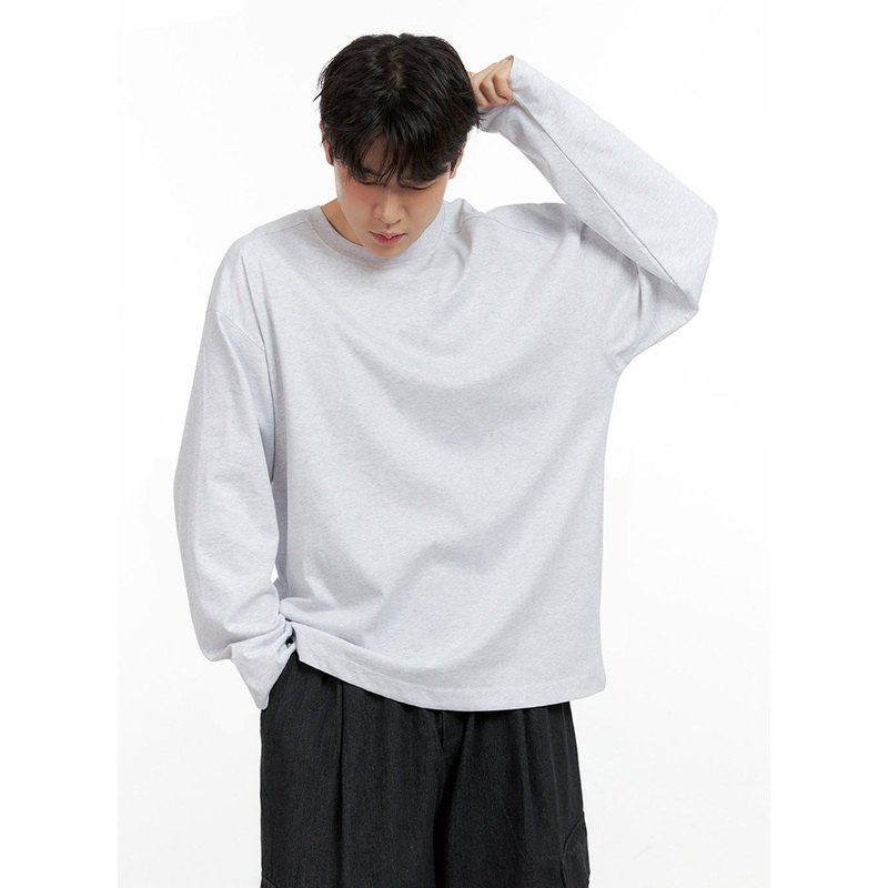 Men’s Cozy Cotton Long Sleeve Oversize Tee IN422 White M