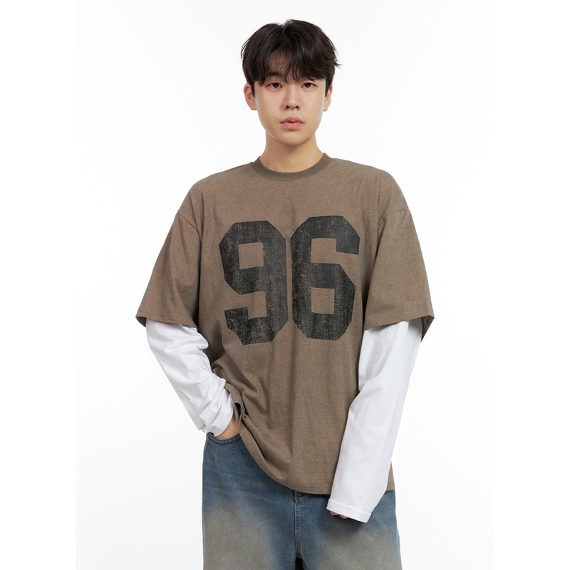 Men’s Oversize Fit Round Neck Cotton Tee IN422 Brown M/L
