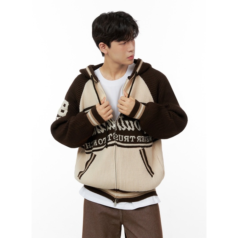 Men’s Zip-Up Acrylic Hooded Sweater IN422 Brown M/L