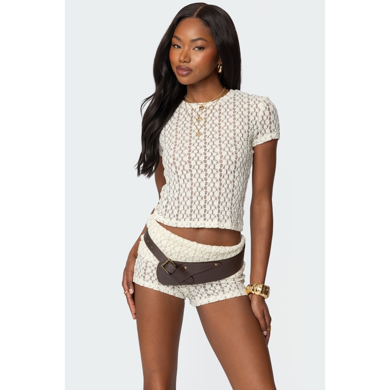 Rye Sheer Textured T Shirt CREAM XS