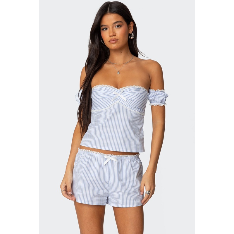 Taryn Off Shoulder Striped Top LIGHT BLUE XS