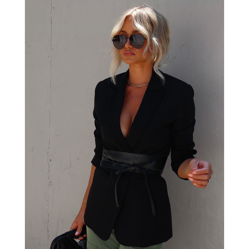 Willard Faux Leather Obi Belt Black O/S