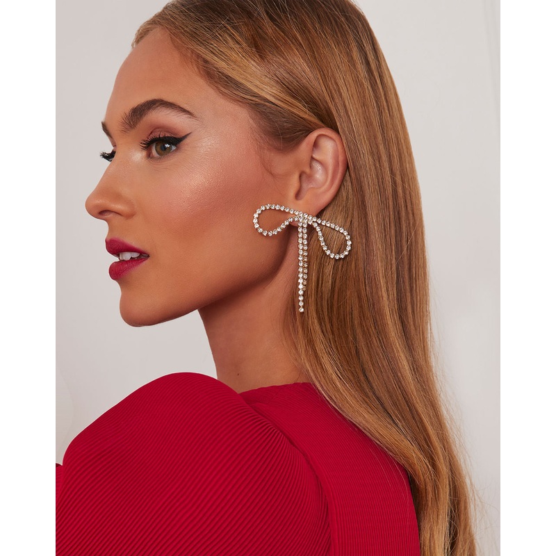 Bristowe Rhinestone Bow Earrings Gold O/S