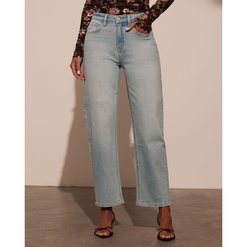 Damson Stretch High Rise Barrel Jeans Light Wash 24