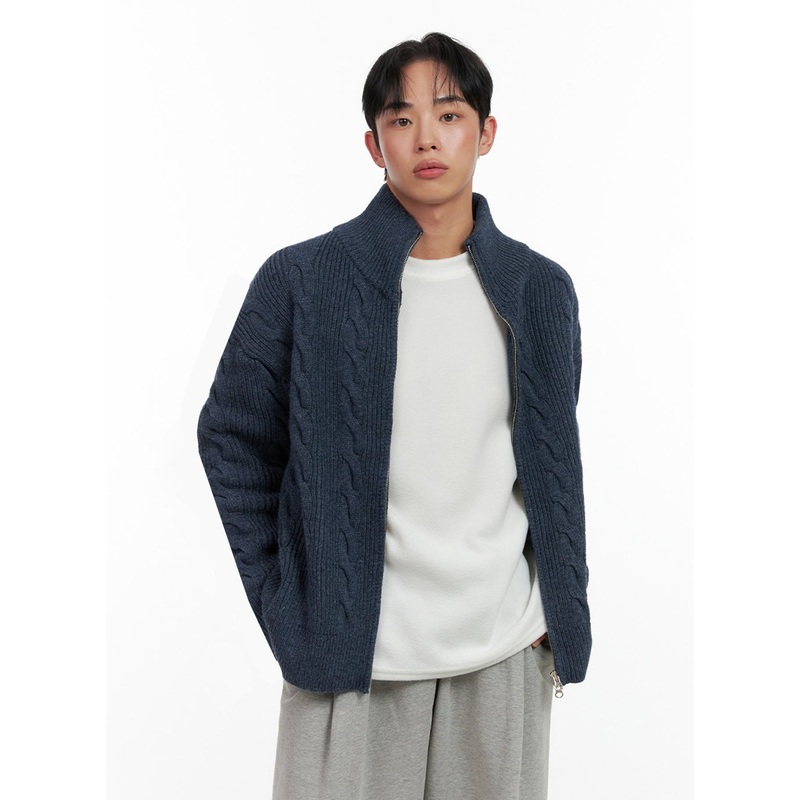 Men’s Cable Knit Zip-Up Sweater IN426 Dark blue M/L